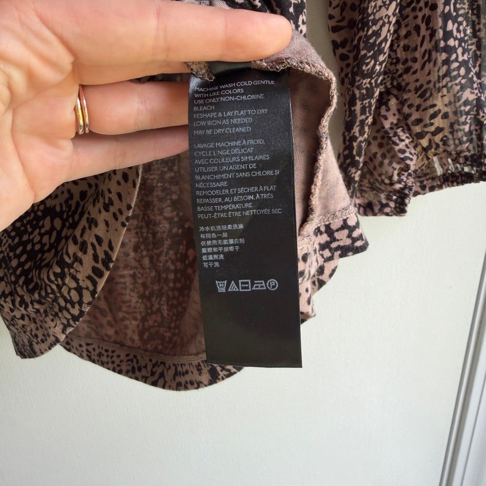 Maeve Anthropologie Animal Print Ruffle Balloon Sleeve Blouse Mauve Black Medium - Picture 5 of 9